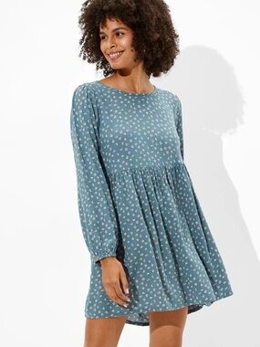 American Eagle Outfitters Blue Floral Mini Babydoll Dress